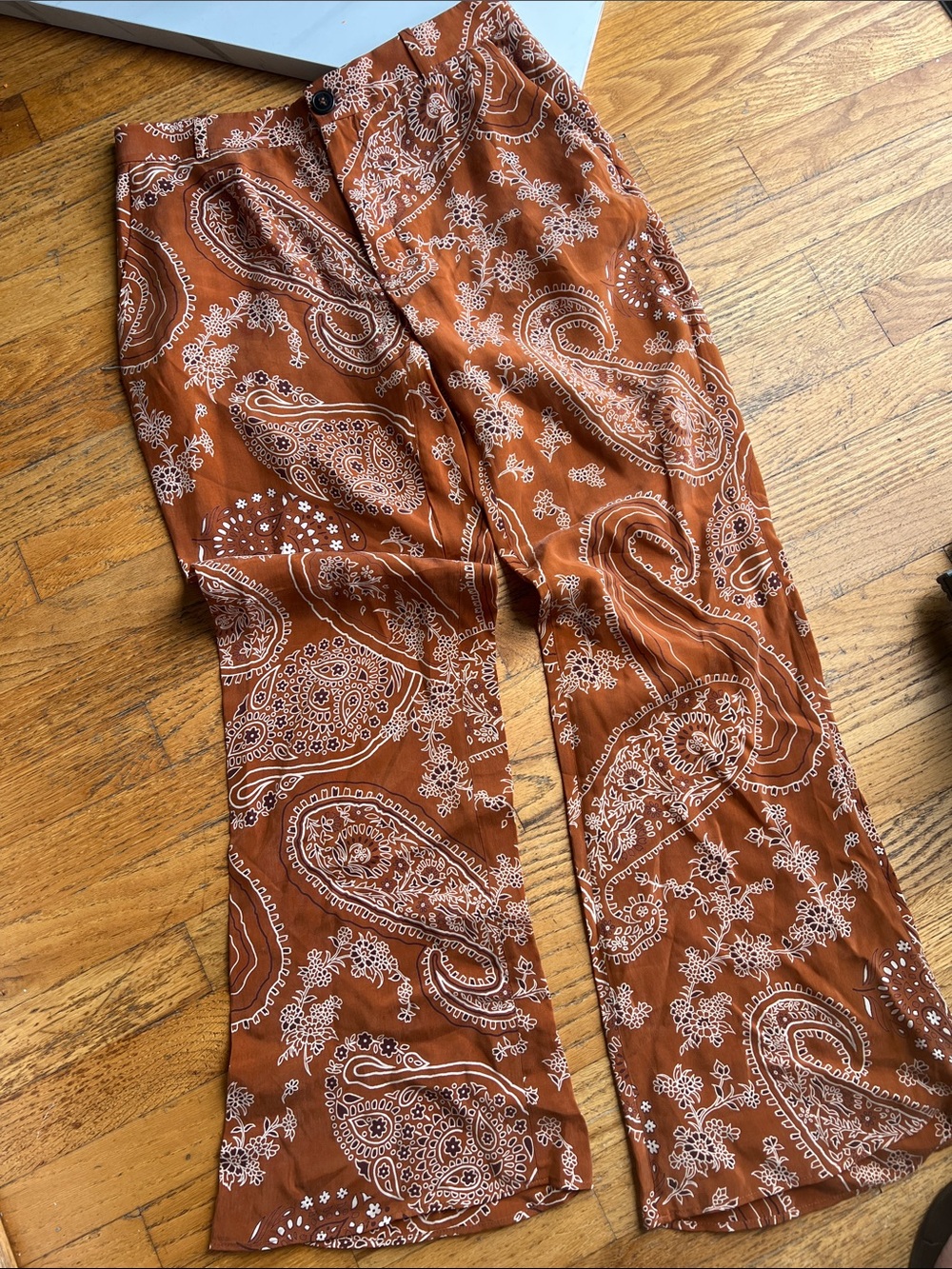 Zara Orange Paisley Wide-Leg flare Trousers🔥Medium